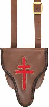 Possibles bag, 
fine leather, 8" by 8", 
red wool "Cross of Lorraine"